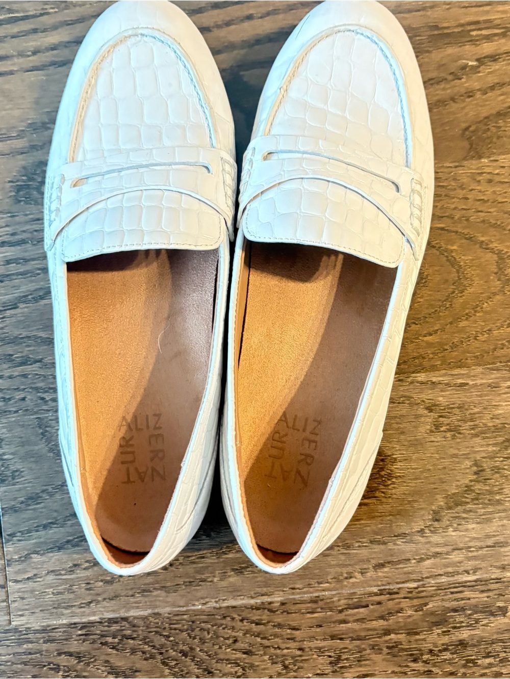 Naturalizer White Croc-Embossed Penny Loafers
